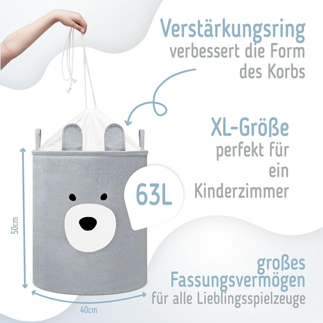 SIPO Spielzeugkorb Premium, XXL 63L, Bear, Faltbarer Spielzeug Organizer mit Kordelzug, Wasserdicht,