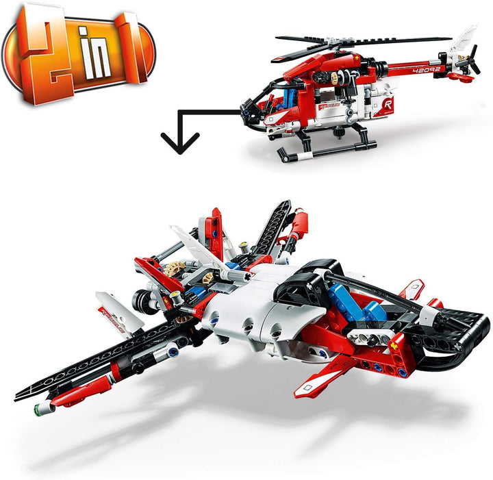 Lego 42092 Technic Rettungshubschrauber Bauset, 2-in-1 Flugzeug Spielzeug für Jungen und Mädchen ab