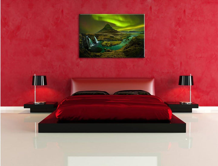 Pixxprint Kirkjufell Wasserfall als Leinwandbild/Grösse: 100x70 cm/Wandbild/Kunstdruck/fertig bespan