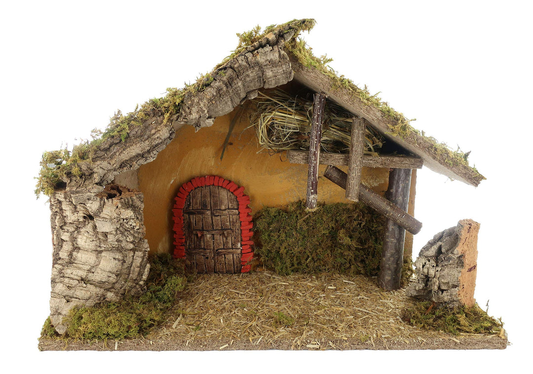 BERTONI leer Krippe Holz Hütte mit ARC Tür, Holz, Mehrfarbig, 42 x 18 x 28 cm