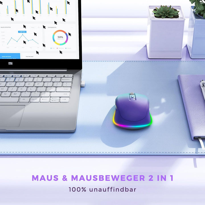 seenda LED Kabellose Maus Wiederaufladbar mit Jiggler, Leise 2.4G USB Funkmaus für Laptop, Computer