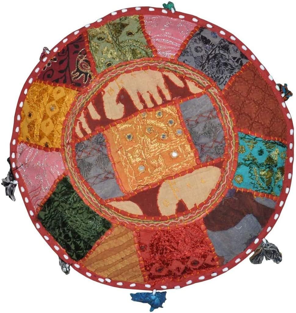 Sophia-Art Indian Embroidered Patchwork Cover Indian Decorative Pouf Indian Comfortable Floor Cotton