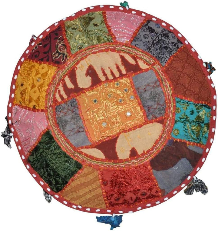 Sophia-Art Indian Embroidered Patchwork Cover Indian Decorative Pouf Indian Comfortable Floor Cotton