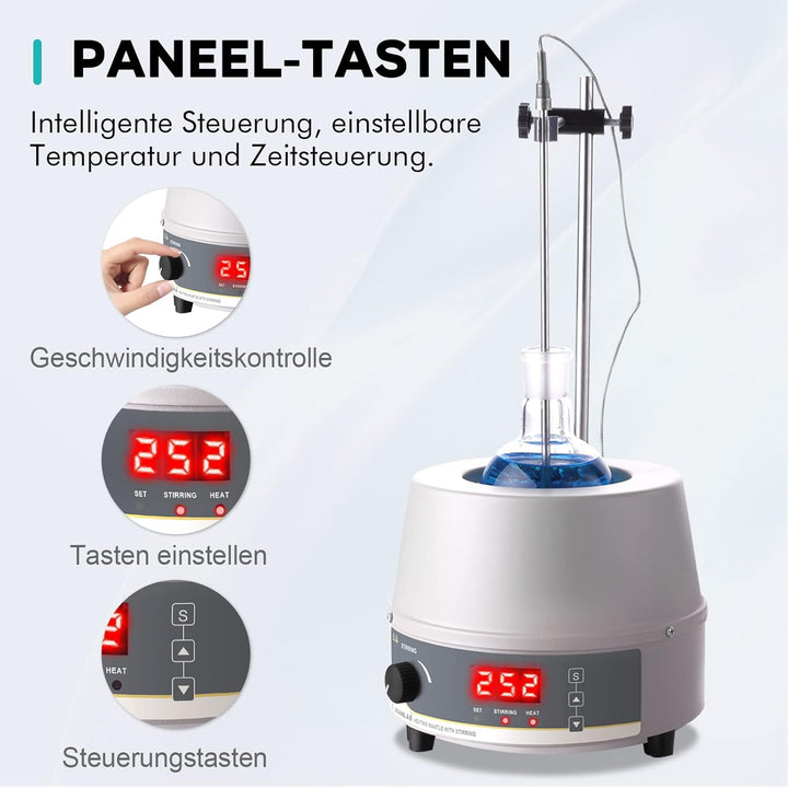 LABFISH Heizmantel Labor 500ml Magnetrührer, Thermostatisches Heizgerät mit Temperaturkontrollfühler