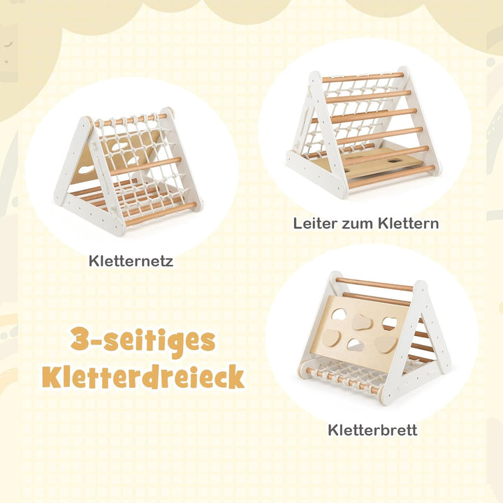 DREAMADE 4 IN 1 Kletterdreieck mit Rutsche und Kletternetz, Holzdreieck Kletterspielzeug aus Holz, I