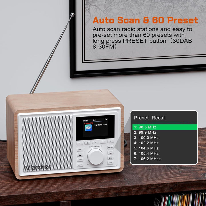 DAB/DAB+ & FM Digitalradio mit Bluetooth, Küchenradio, Dual-Weckfunktion, Schlaf-Timer, 60 Sendern,
