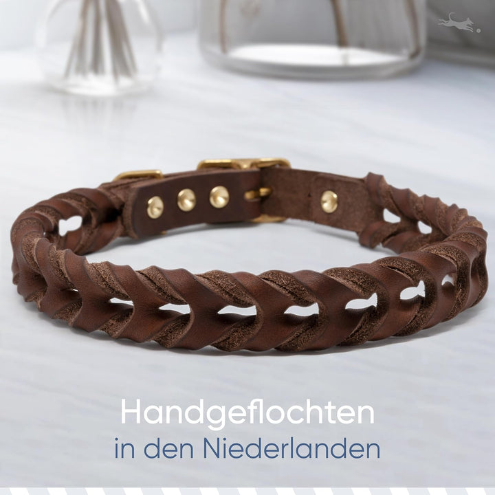 FREUDENTIER Hundehalsband geflochten aus Leder - Handmade in Holland - AlsterTwist Kollektion aus 10