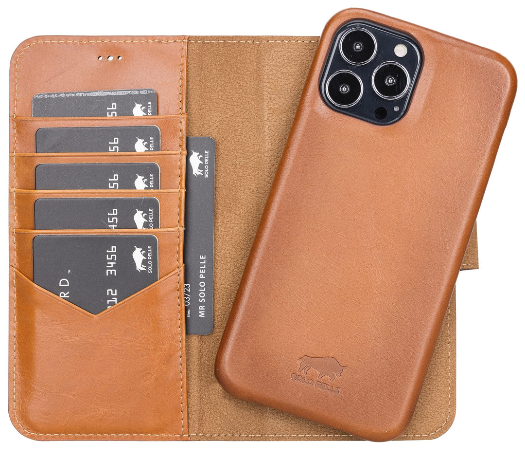 Solo Pelle Lederhülle kompatibel für iPhone 13 Pro Max in 6.7 Zoll abnehmbare Hülle (2in1) inkl. Kar