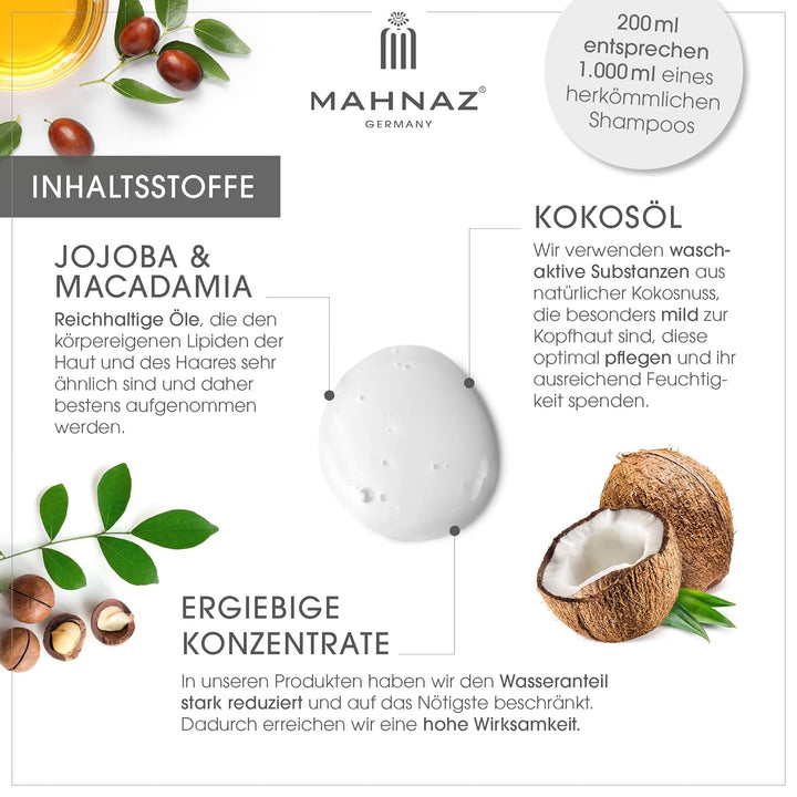 MAHNAZ® Veganes Shampoo für trockene Kopfhaut &amp; trockenes Haar - 200ml - Intensives Feuchtigkeitssha