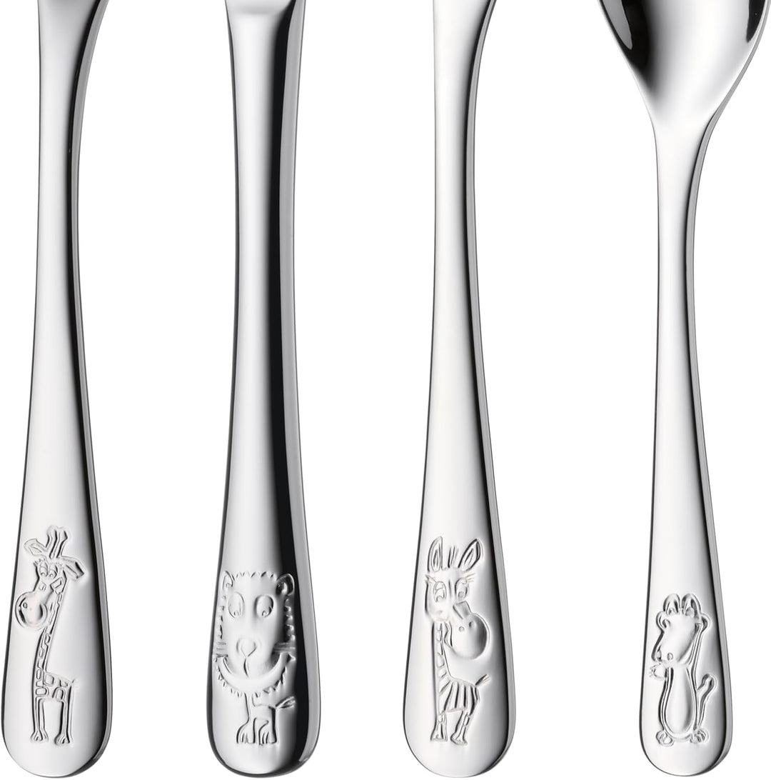 WMF Safari Kinderbesteck Set 4-teilig, Kinderbesteck Edelstahl, Besteck Kinder ab 3 Jahre, Cromargan