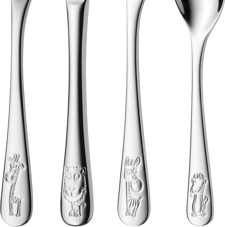 WMF Safari Kinderbesteck Set 4-teilig, Kinderbesteck Edelstahl, Besteck Kinder ab 3 Jahre, Cromargan