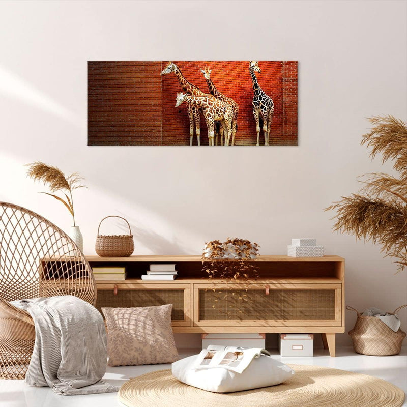 Wandbilder Dekoration Wohnzimmer Tiere Giraffen Zoo Familie Panorama Bilder auf Leinwand 120x50cm Le