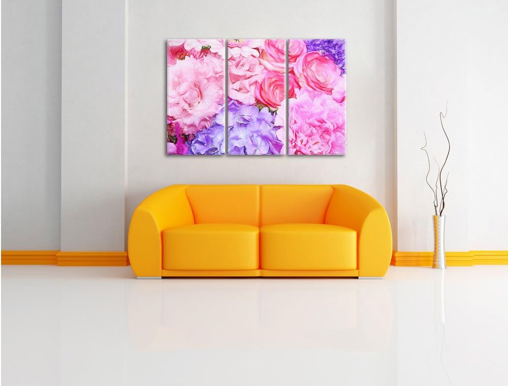 Pixxprint prachtvoller Blumenstrauss als Leinwandbild/Grösse: 3 Teilig (120x80) / Wandbild/Kunstdruc