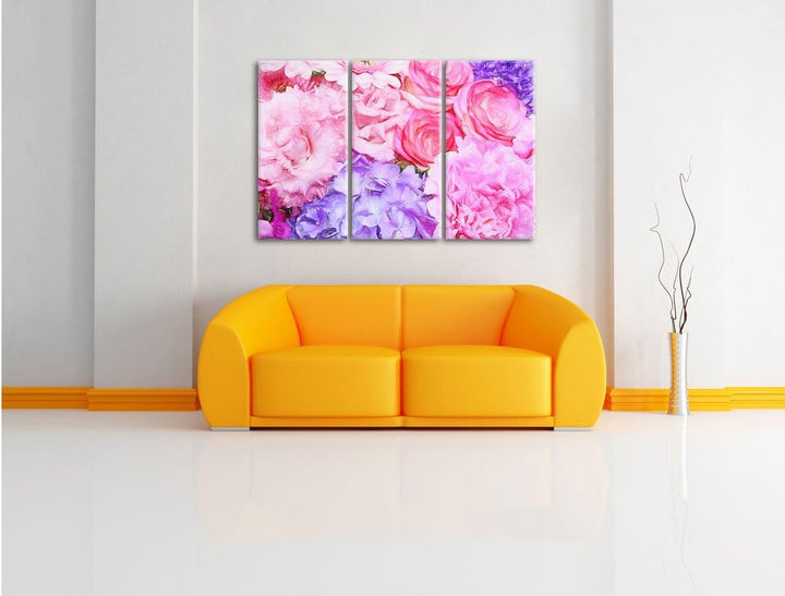 Pixxprint prachtvoller Blumenstrauss als Leinwandbild/Grösse: 3 Teilig (120x80) / Wandbild/Kunstdruc