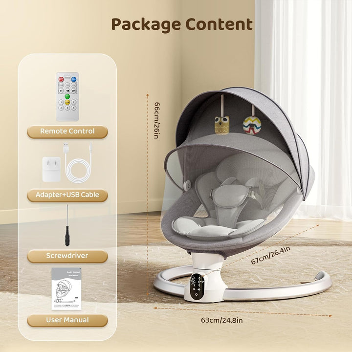 Hlieeosfcn Elektrische Babyschaukel,Babywippe elektrisch mit Fernbedienung, Babywippe mit 5 Schwingu
