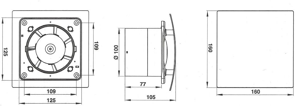 Badlüfter Ø 100 mm Frontplatte weiss WEB mit Rückstauklappe Lüfter Ventilator Deckenlüfter Front Wan