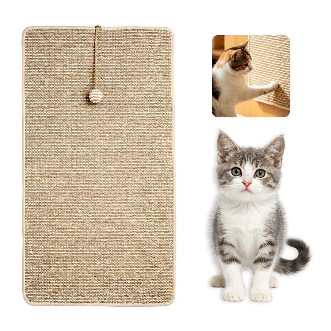 Kratzmatte Katze, 60x30cm Sisal Teppich, Kratzbretter Katze mit Spielball | Katzen Kratzmöbel-Schutz