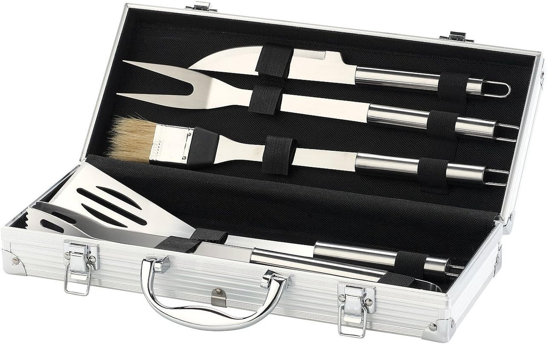 Rosenstein & Söhne Grillkoffer: Edelstahl-Grillbesteck im Aluminium-Koffer (Grillbesteckkoffer, Gril