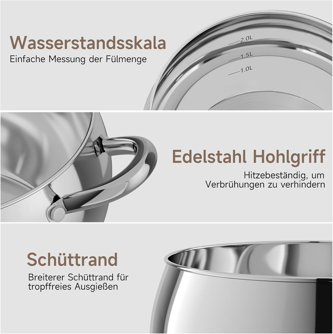 Scheffler Topfset Mit Deckel, 10tlg, Induktions, Für alle Herdarten | Edelstahl-Kochtopfset, 16/18/2