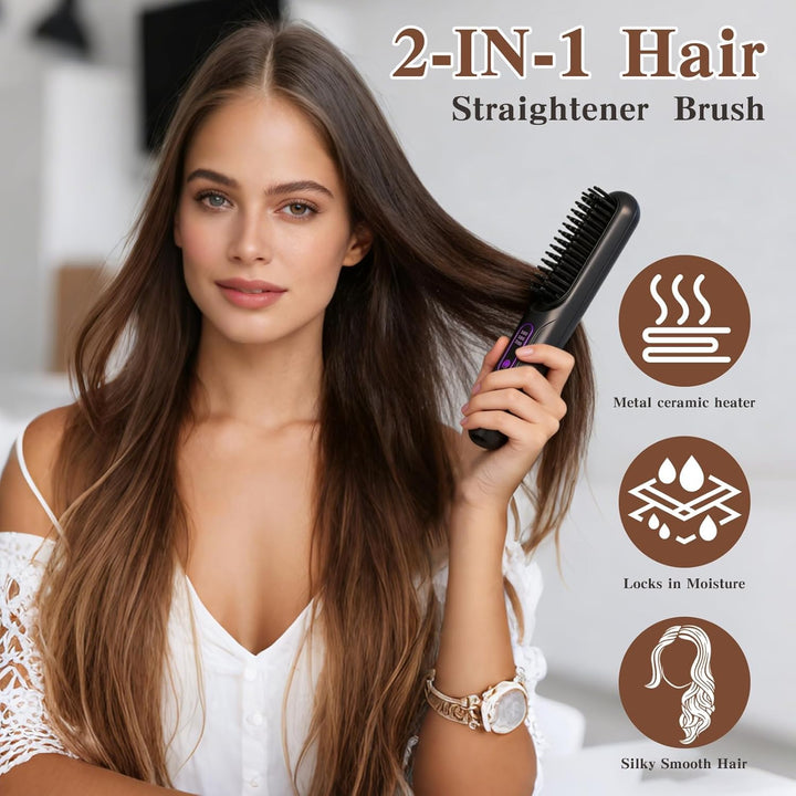 Glättbürste Kabellos, Stylingbürste Für Kurze Langes Haare, Haarglätter Bürste Kabellos mit 3 Wärmes