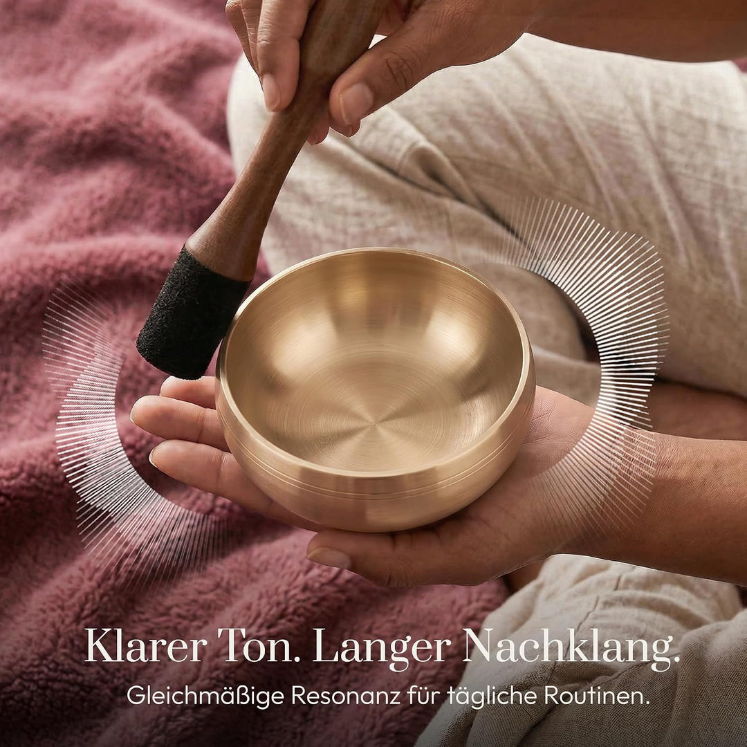Silent Mind Klangschale Ø9cm Bronze – Handgefertigtes Komplett-Set mit Kissen und Klöppel, für Anfän