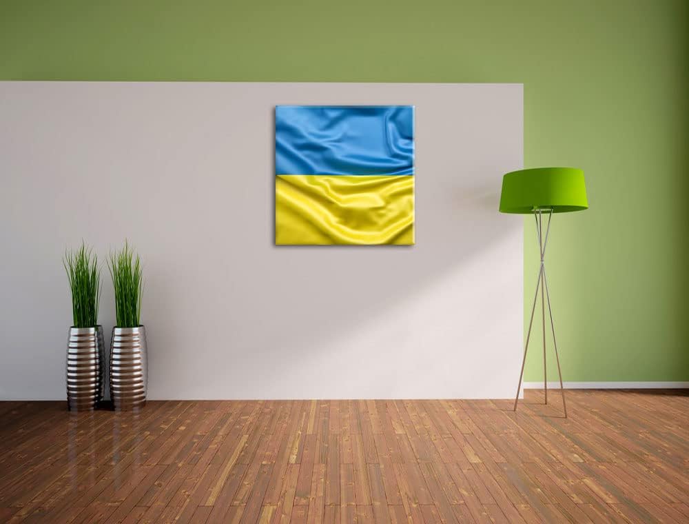 Pixxprint Ukraine Flagge als Leinwandbild Quadratisch| Grösse: 70x70 cm | Wandbild | Kunstdruck | fe