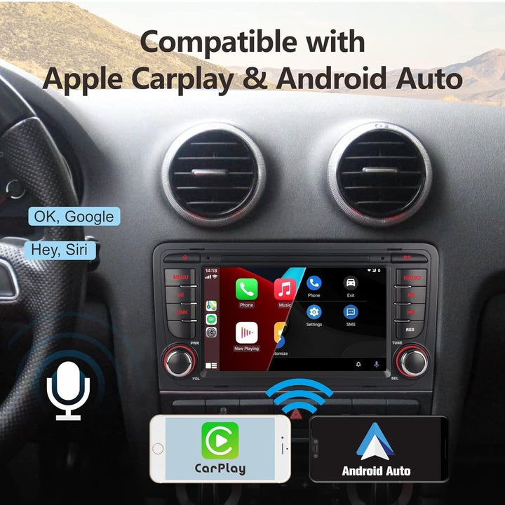 LXKLSZ Autoradio kompatibel mit drahtlos Carplay/Android Auto für Audi A3 S3 RS3 2003-2012 mit 7 Zol