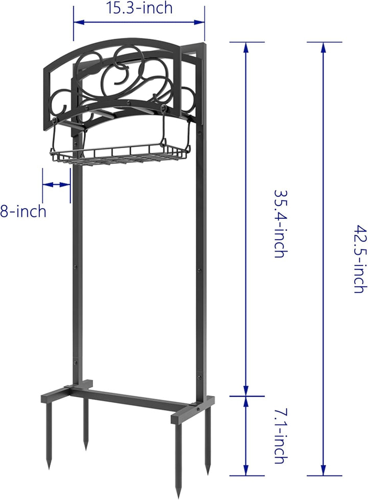Kingson freistehender Gartenschlauchhalter mit Aufbewahrungskorb, strapazierfähiger, schwarzer pulve