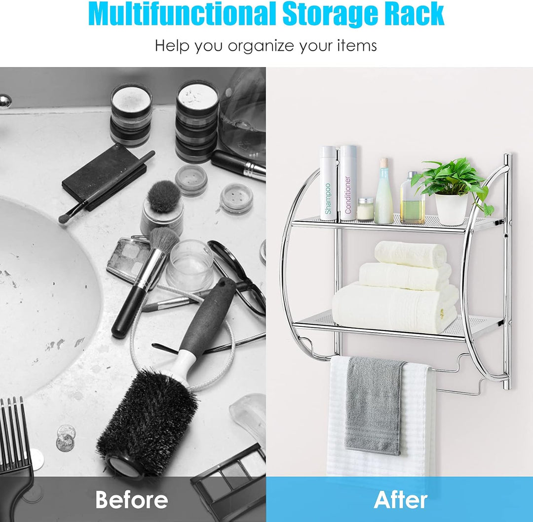 RELAX4LIFE Badregal Rostfrei, platzsparendes Duschregal mit 2 Ebenen & 2 Handtuchhalter, Handtuchstä