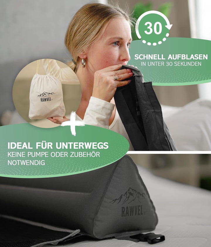 RAWVEL® Rausfallschutz aufblasbar Premium - [NEU 2024] - passend für alle Betten Zuhause & auf Reise