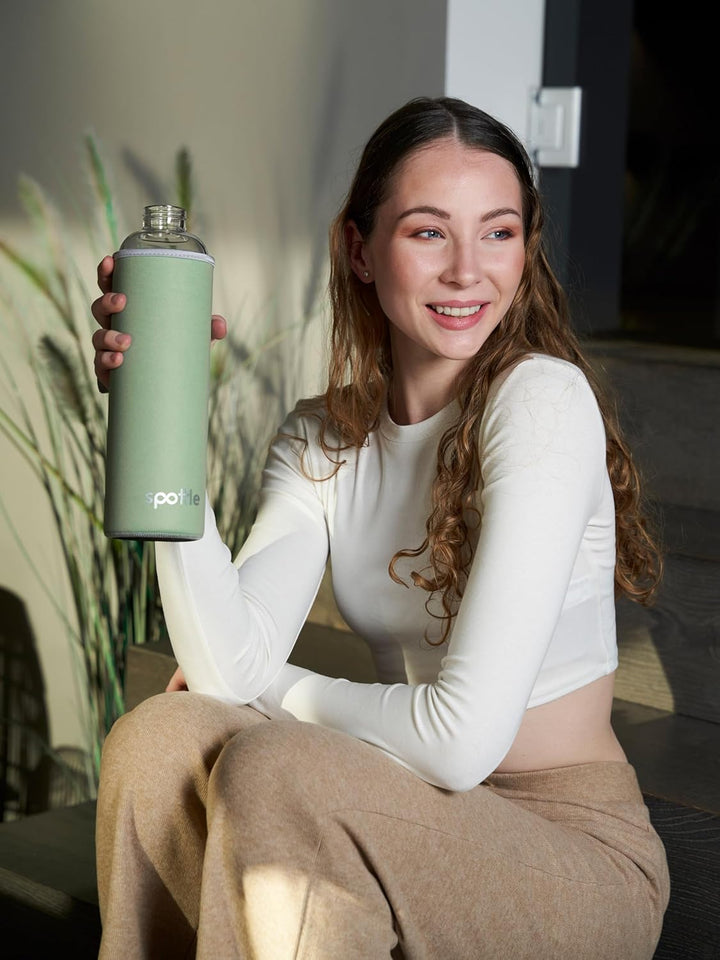 spottle Glasflasche 500ml, 750ml & 1L [KOHLENSÄURE GEEIGNET] - Trinkflasche aus Glas 1 Liter mit Sch