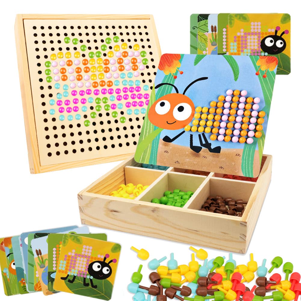 Gohytal Mosaik Steckspiel für Kinder, Spielzeug ab 2 3 4 5 Jahre Holz Mosaik Bastelset Kinder Pegboa