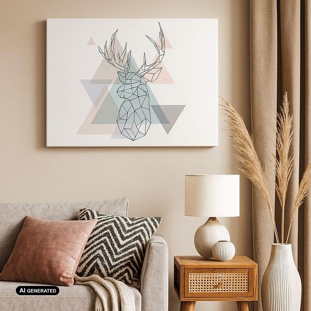Bilder auf Leinwand 100x70cm Leinwandbild mit Rahmen Hirsch Abstraktion Gross Wanddeko Bild Schlafzi