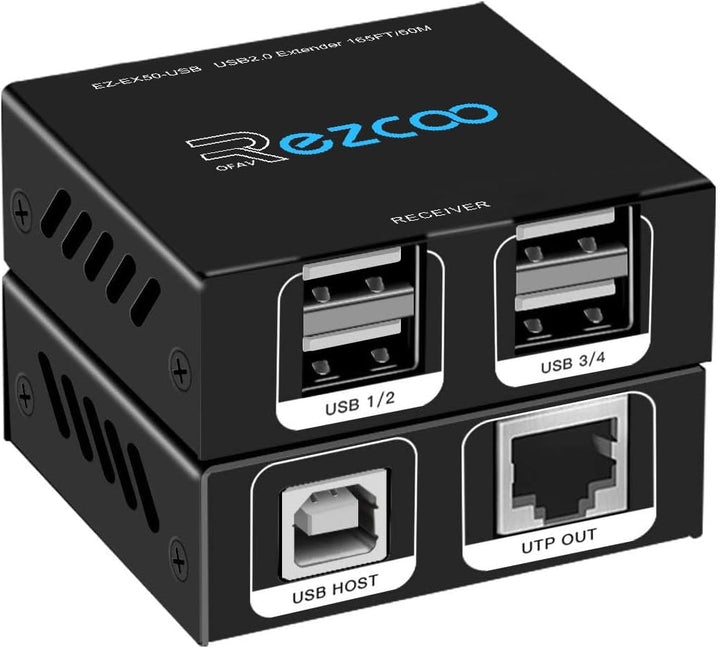 USB Extender 165ft 4-Port USB 2.0 HUB von Ethernet Cat5e Cat6 - USB RJ45 LAN-Erweiterung, Zwei Webca