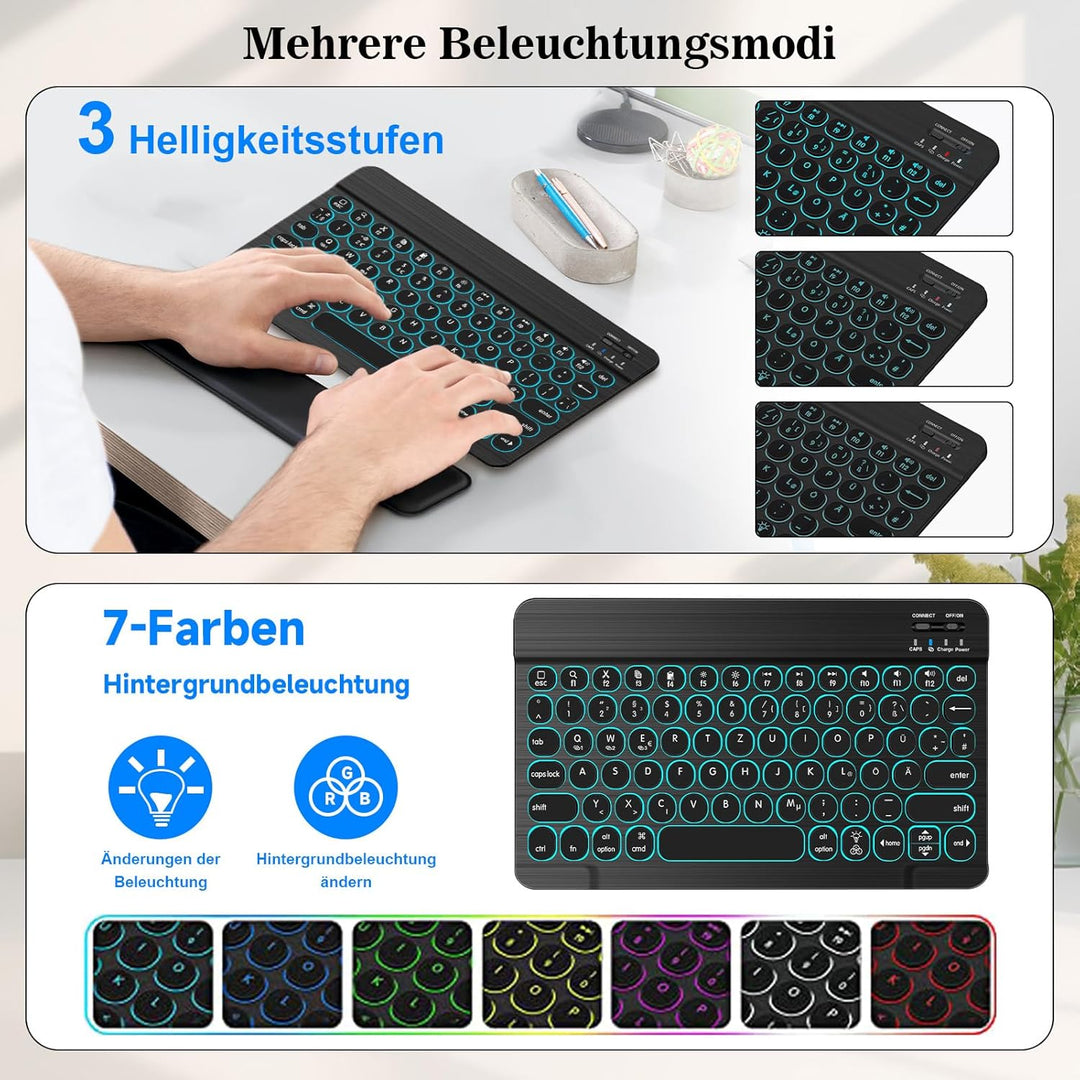 HUOBAO Bluetooth-Tastatur, kabellose Tastatur für iPad, iPhone, Android, Windows, Ultraschlanke wied