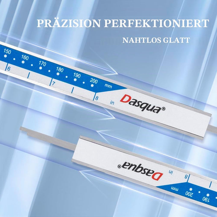 DASQUA Digitaler Messschieber 200 mm / 8 Zoll – Präzisions-Schieblehre aus Edelstahl, grosses LCD-Di