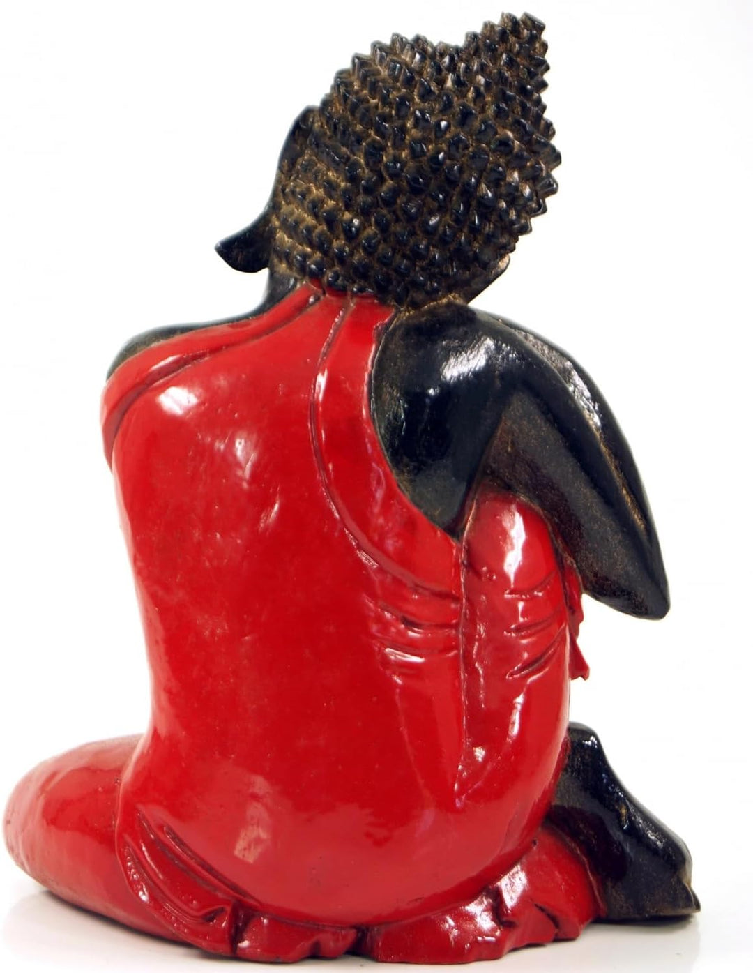 GURU SHOP Geschnitzte Sitzender Buddha Figur, Träumender Buddha - Rot/Links, 28x21x12 cm, Buddhas