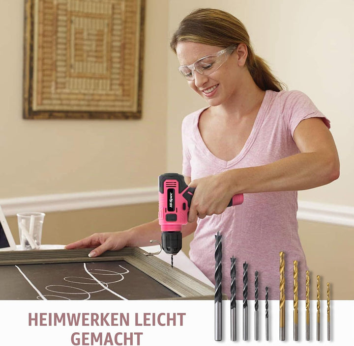 Hi-Spec Pinker Werkzeugkoffer mit Akkuschrauber. 8V USB Akkubohrschrauber, Bit set und Komplettes We