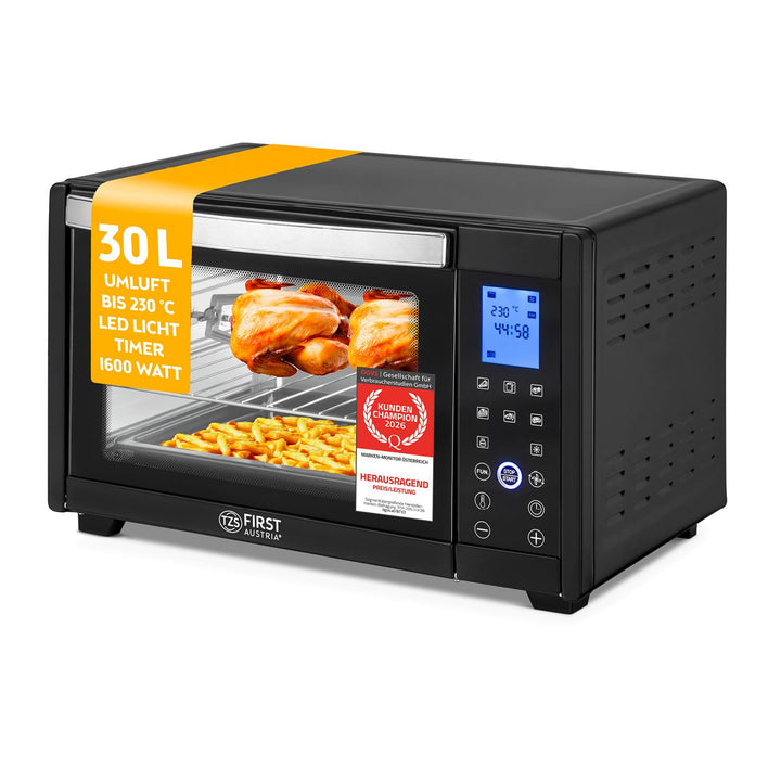 TZS First Austria Minibackofen, 30L, 1600 Watt, Digitalanzeige, kompakter Elektroofen für den Tischg