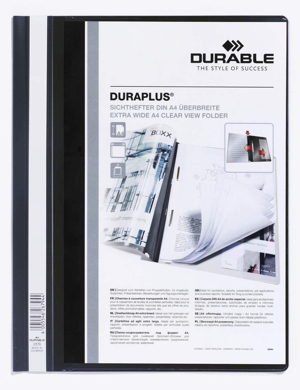 Durable Angebotshefter Duraplus mit Sichttasche für A4, schwarz, 25er Packung, 257901, schwarz