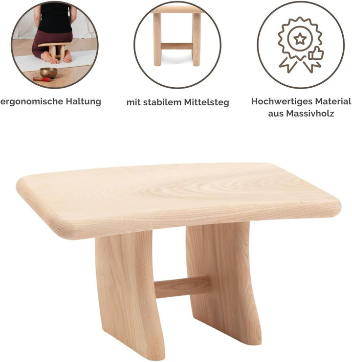 Bodhi Meditationsbank mit Mittelsteg | Yoga Hocker aus Holz | Kniesitz Medibank für eine Tiefe Medit