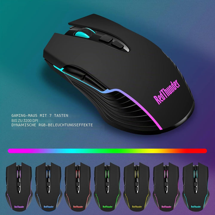 RedThunder K10 Tastatur und Maus kabellos, AZERTY FRANZAIS, Schwarz