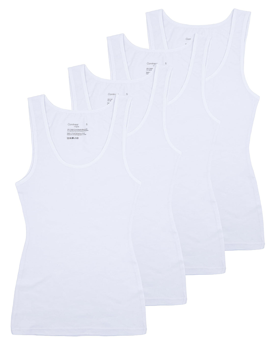 Comfneat Damen 4-Pack Tank Tops Stretch Baumwolle Elasthan Bequeme Unterhemden S Weiss 4-pack, S Wei