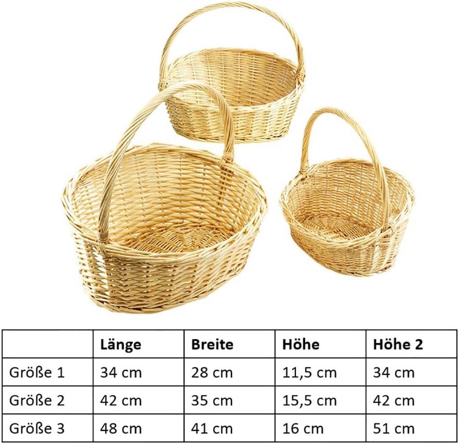 Kobolo Dekoratives Geschenkkorb-Set Präsentkorb aus geflochtener Weide -hell- 3 STK