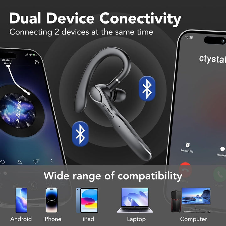 Headset Bluetooth, Headset mit Mikrofon, Bluetooth V5.3 Headset mit Noise Cancelling Mikrofon,100 St