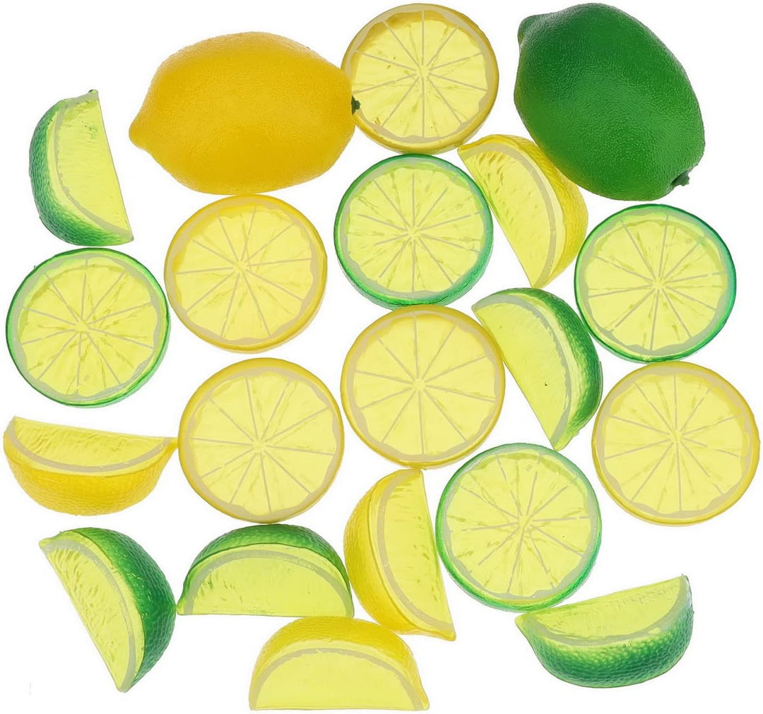Woration Gefälschte Zitronen Limetten & Scheiben Blöcke Satz, 20Stück Künstliche Dekorative Faux Frü