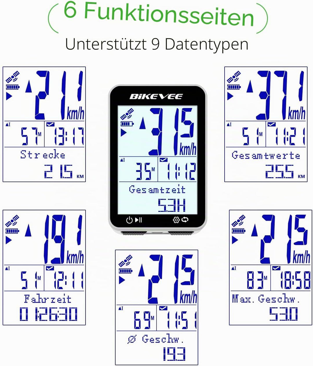 GPS Fahrradcomputer Kabellos IPX7 Wasserdicht 2.4'' FSTN Display 28H Akku Weiss-A【Standardhalterung】