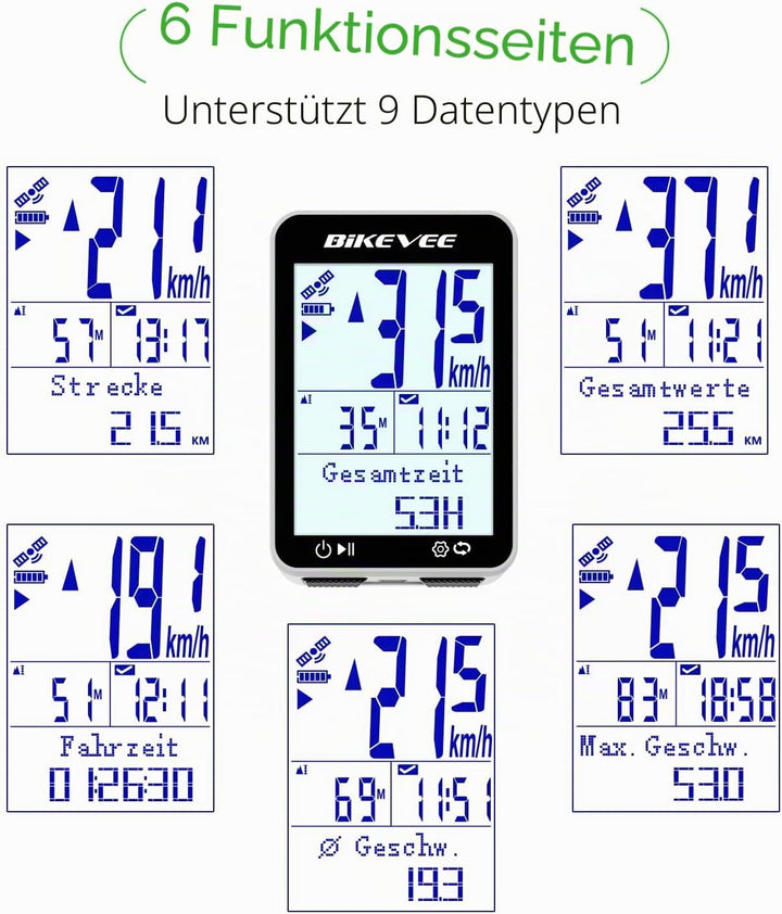 GPS Fahrradcomputer Kabellos IPX7 Wasserdicht 2.4'' FSTN Display 28H Akku Weiss-A【Standardhalterung】