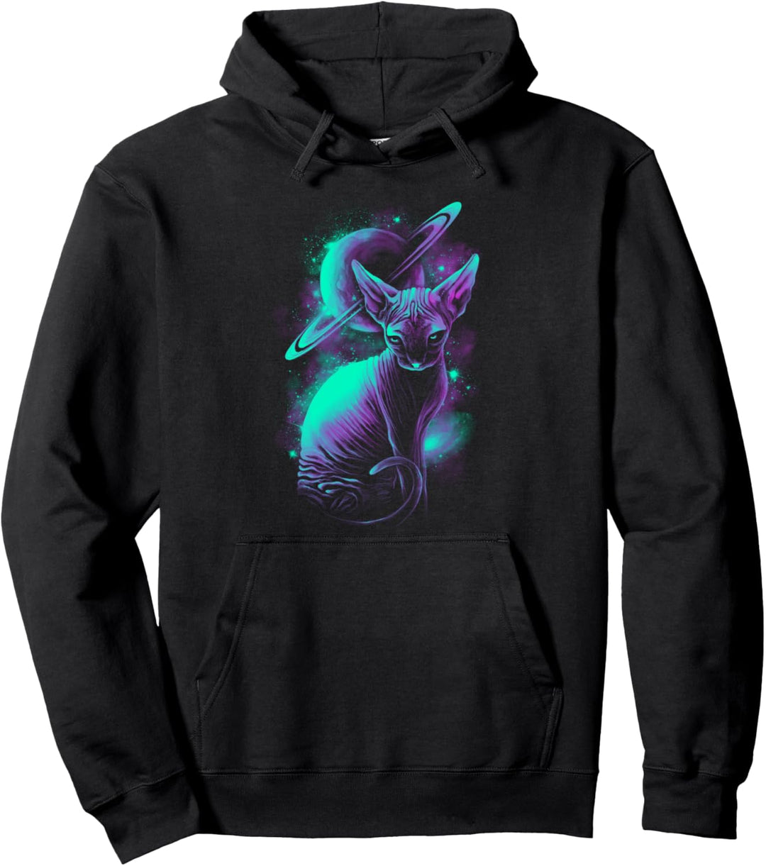 Cat In Space, Saturn Cat Gear, Cute Ugly Cat, Hairless Cat Pullover Hoodie