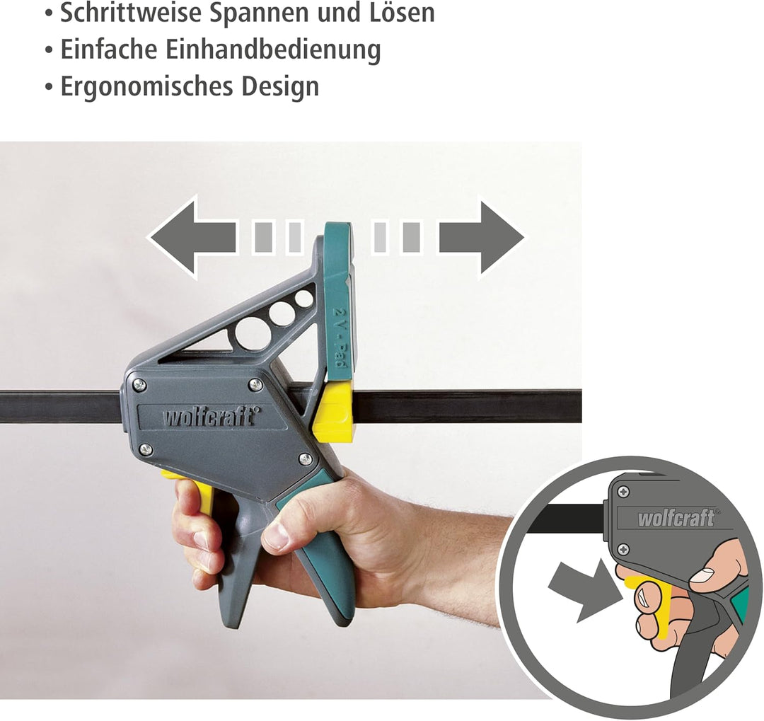 wolfcraft EHZ 100-700 Einhandzwinge PRO 3033000 | Kraftvolle Zwinge zum professionellen Spannen von